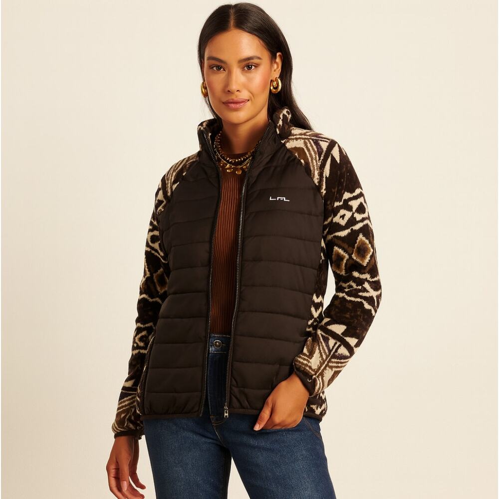 RALPH LAUREN Active Vintage Aztec Fleece Puffer Jacket Brown Ivory Sz 2X {Q20}